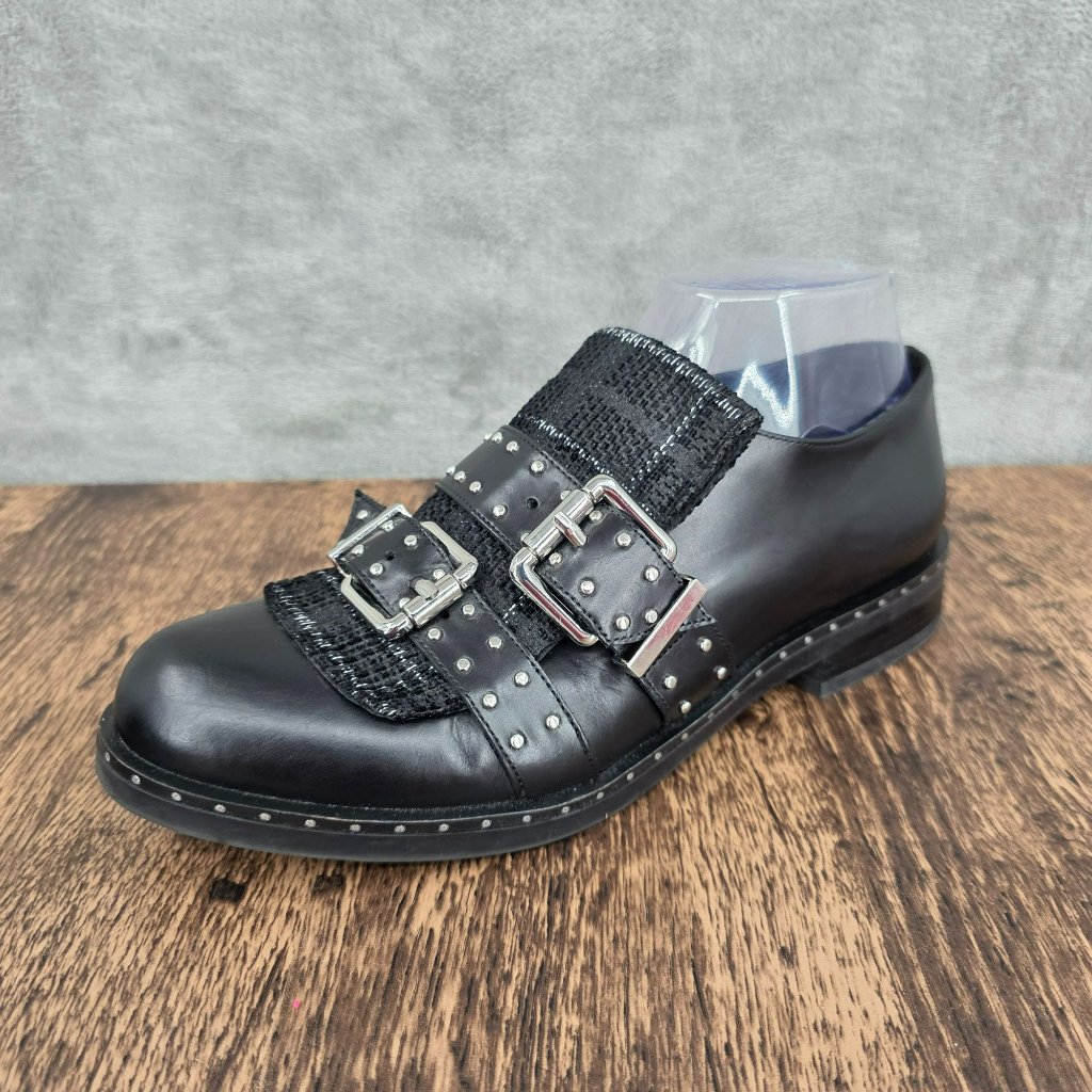 Le Scarpe Di Massimo Dal 1978 Loafer 39 Black Leather Studded Tartan Buckle Goth
